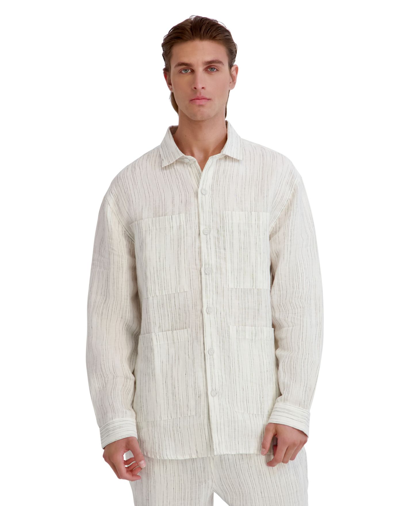 Мужская куртка KARL LAGERFELD PARIS Relaxed-Fit Striped Linen Shirt Jacket, цвет: Белый — фото 1