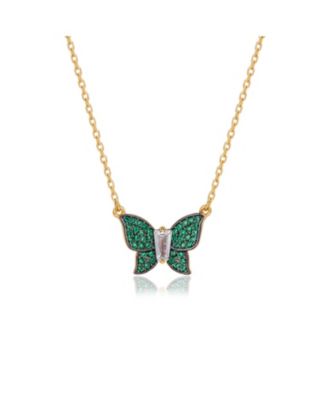 Pave Cubic Zirconia Tapered Baguette Butterfly Necklace Sterling Silver