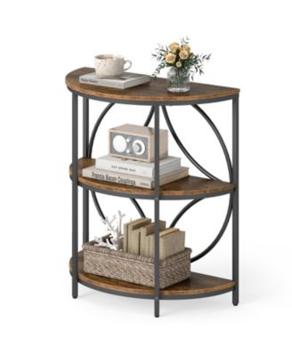 3-Tier Half Round End Table w/Study Metal Frame Storage Shelves for Living Room