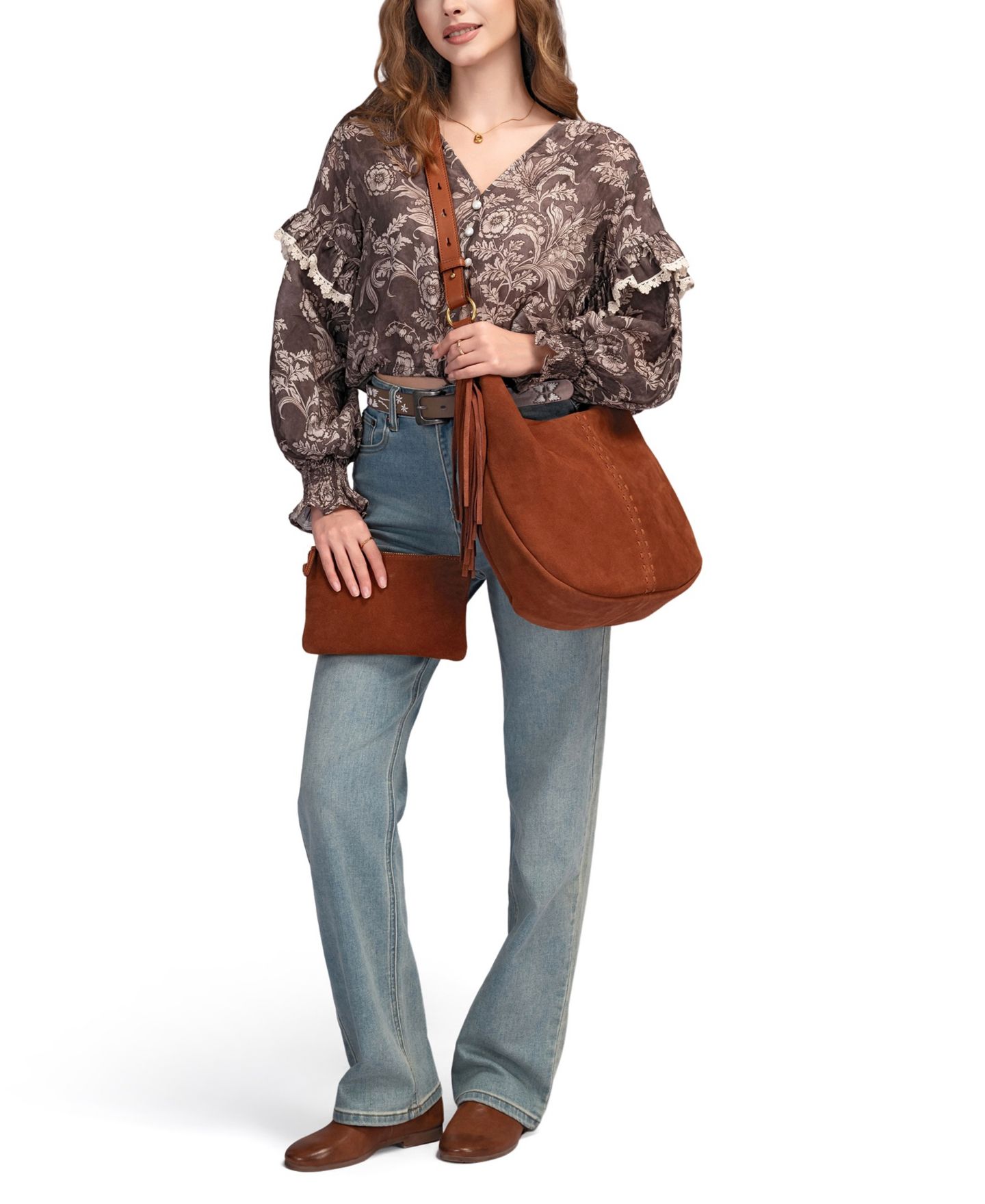 Женская сумка OLD TREND Hydrangea Large Leather Shoulder Handbag, цвет: Каштановый коричневый — фото 2