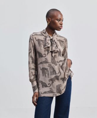 Women's Relaxed-Fit Top with Front-tie in Animal Print