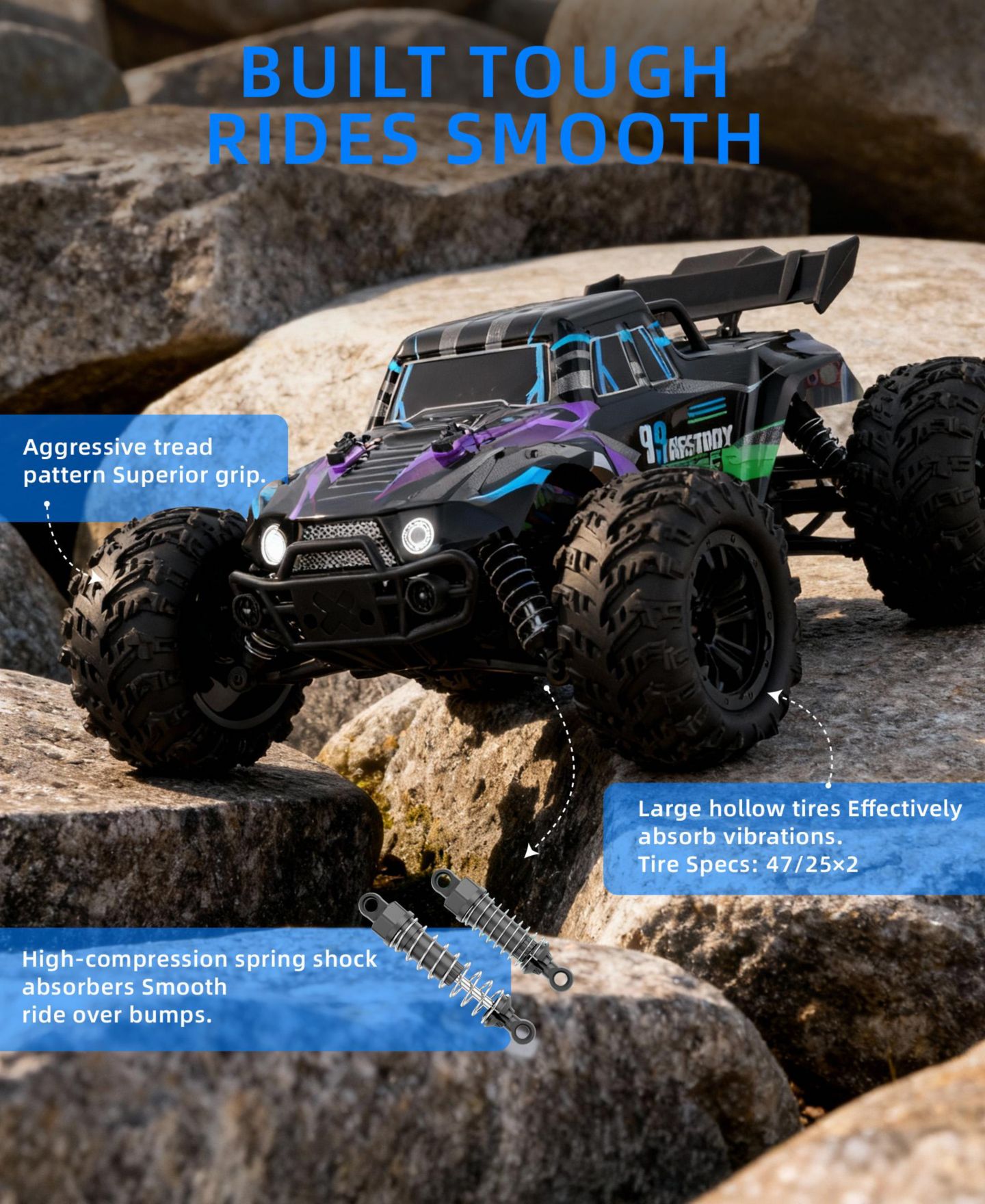 Радиоуправляемая машинка Sugift 4WD 1:16 со светодиодами и двумя аккумуляторами, цвет: Чёрный — фото 5