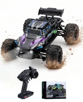 High-Speed 1:16 4WD Remote Control Car Toy with LED Lights and Dual Batteries, Great Gift for Kids