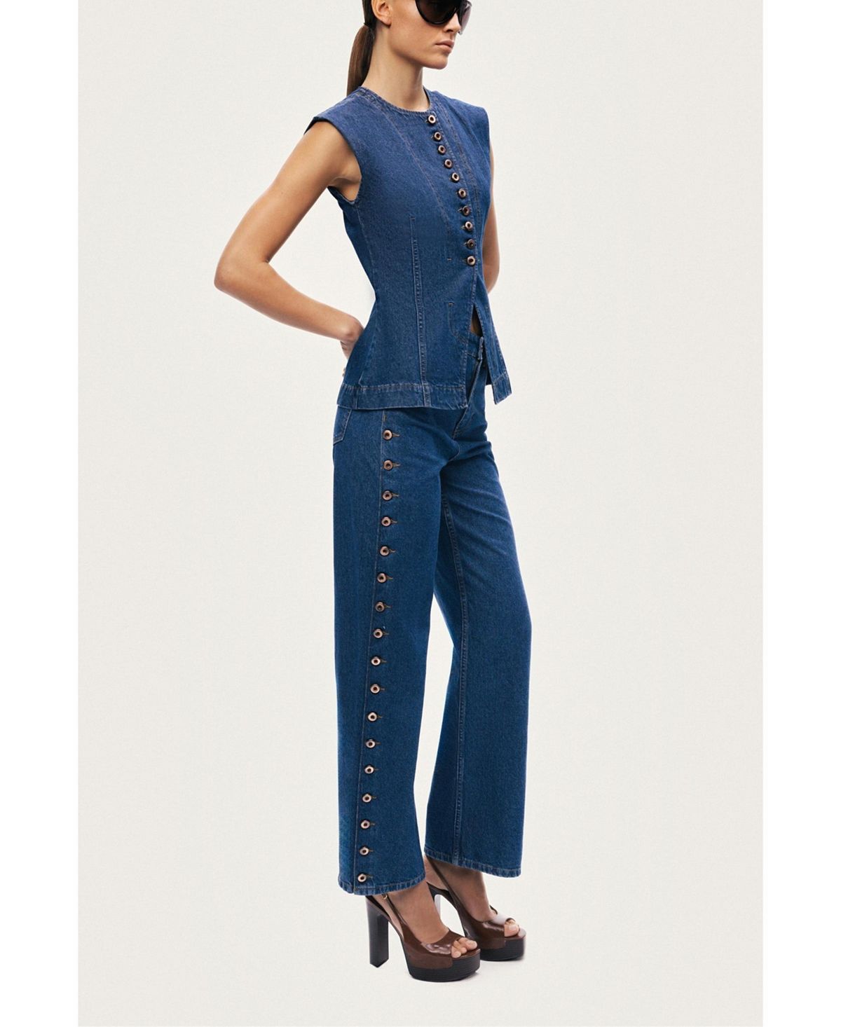 NOCTURNE Women's Eyelet Detail Wide-Leg Denim Pants view 3 — MAYCSS fashion products