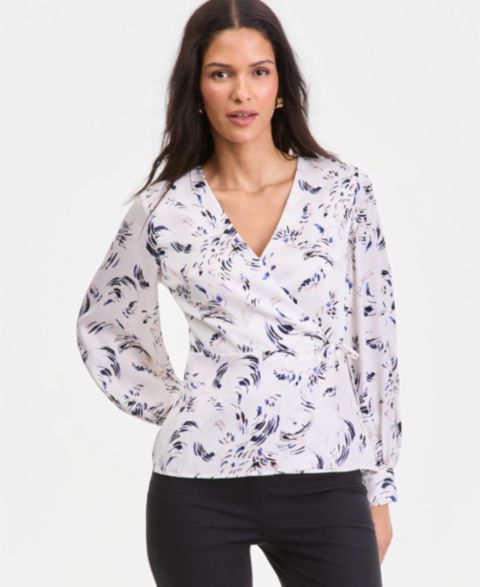 Женская блузка I.N.C. International Concepts Printed Blouson-Sleeve Wrap Blouse, цвет: Aisha Abstract