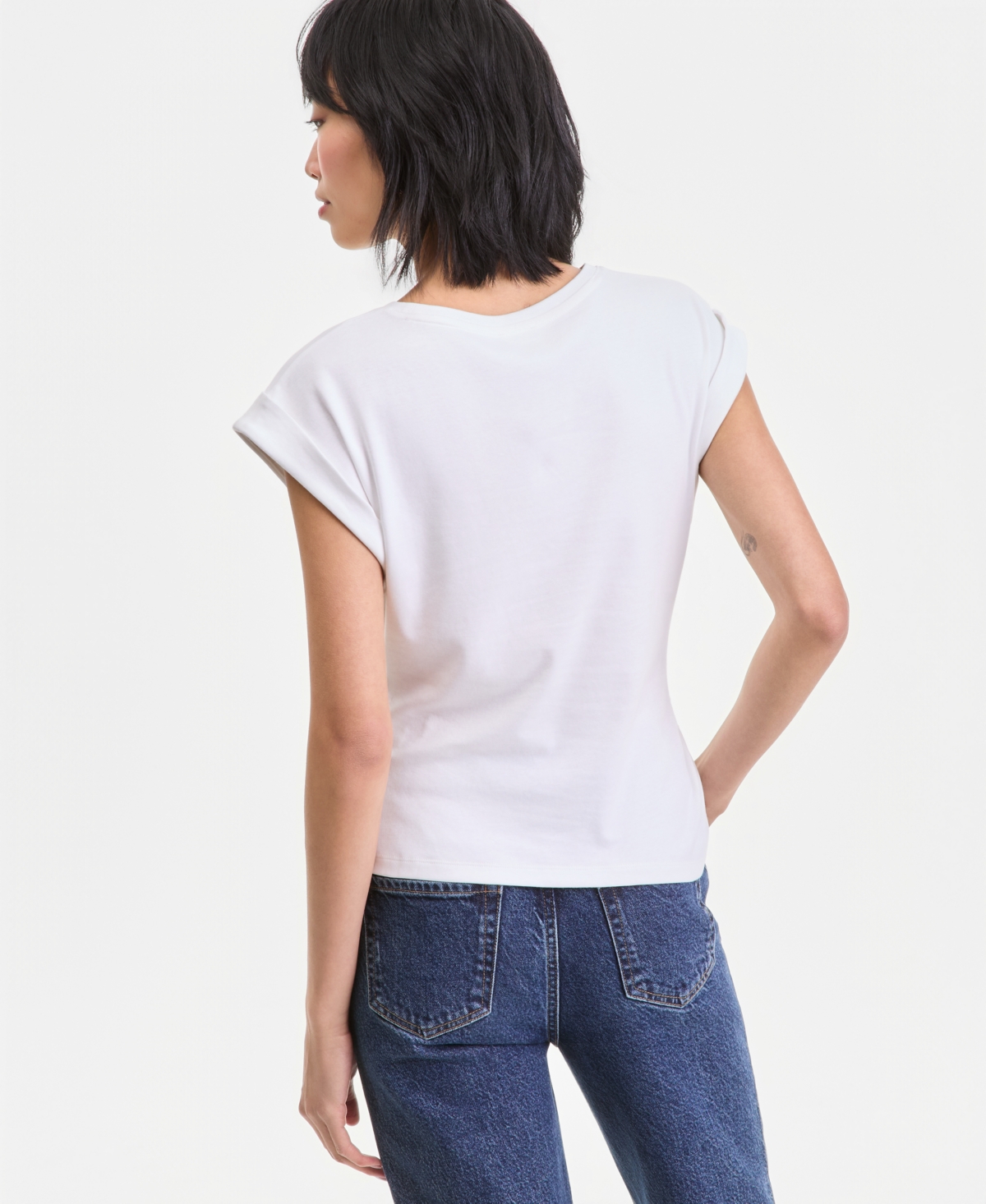 I.n.c. International Concepts Women's Short Sleeve Side-Cinched Cotton T-Shirt, Macy's Exclusive
