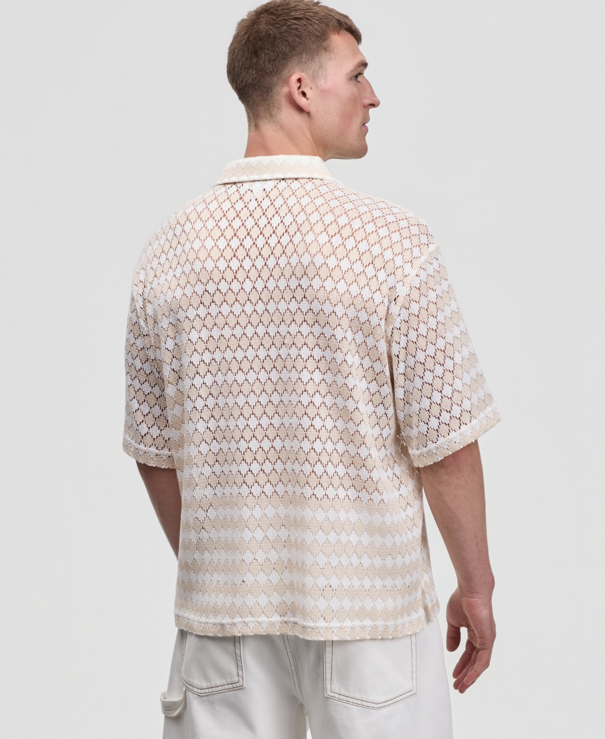 Mode of One Men's Diamond-Crochet Camp Shirt, Macy's Exclusive