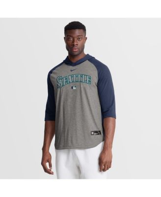 Men's Gray Seattle Mariners Authentic Collection Flux Dri-FIT Raglan 3/4-Sleeve Hooded T-Shirt