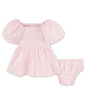 Baby Girls' Puff Sleeve Dress and Diaper Cover, 2-Piece Set
