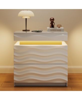 Vlrska Wide 2-Drawer Nightstand with Hidden Storage and Human Sensor Light