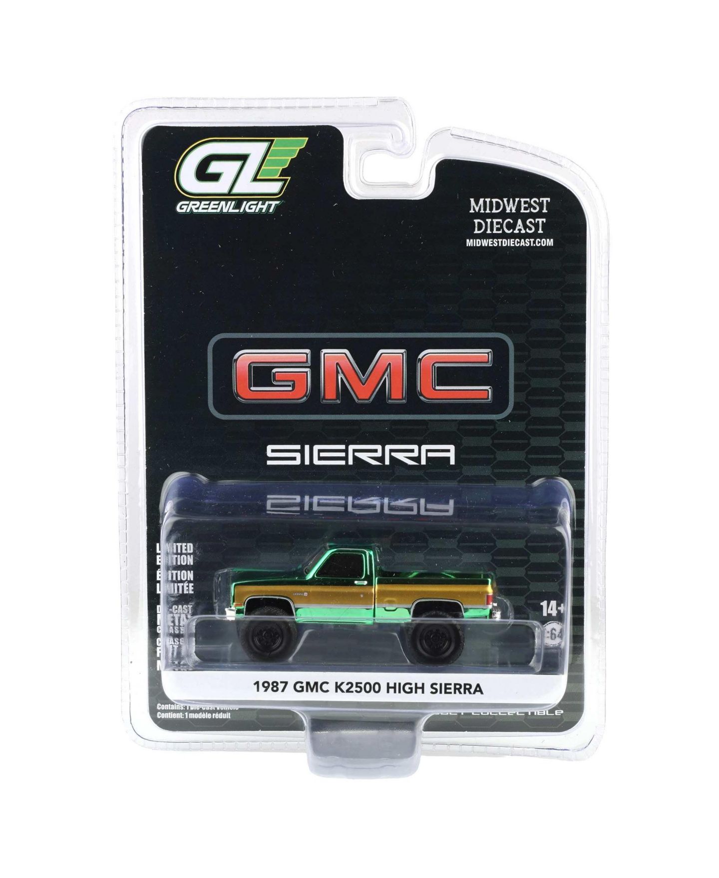 Детская игрушка Greenlight Green Chrome Chase 1/64 1987 GMC K2500 High Sierra Lifted Dealer Exclusive, цвет: Зелёный — фото 1