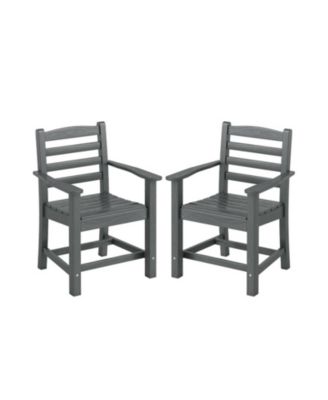 HDPE All-Weather Patio Outdoor Dining Chairs Set of 2 with Wide Armrests, Wood-Look Finish