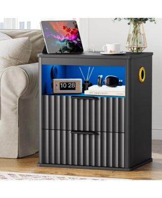 Vlrska 19.7-Inch Wide Nightstand with Bluetooth Speakers, Motion Sensor, LED Lights, and Wireless Charging Station