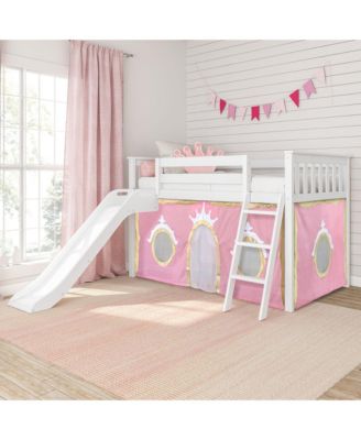 Low Loft With Easy Slide and Light Pink and Gold Princess Curtain