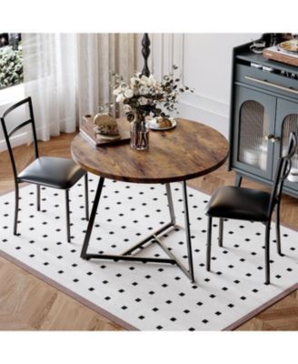 3-Piece 2-Person Round Wooden Dining Table Set, for Kitchens and Apartments