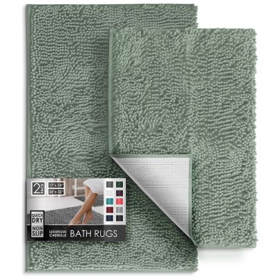 Hearth and Harbor Chenille Bath Rug 2-Piece Set - Small and Medium, Quick-Dry, Machine-Washable, Non-Slip