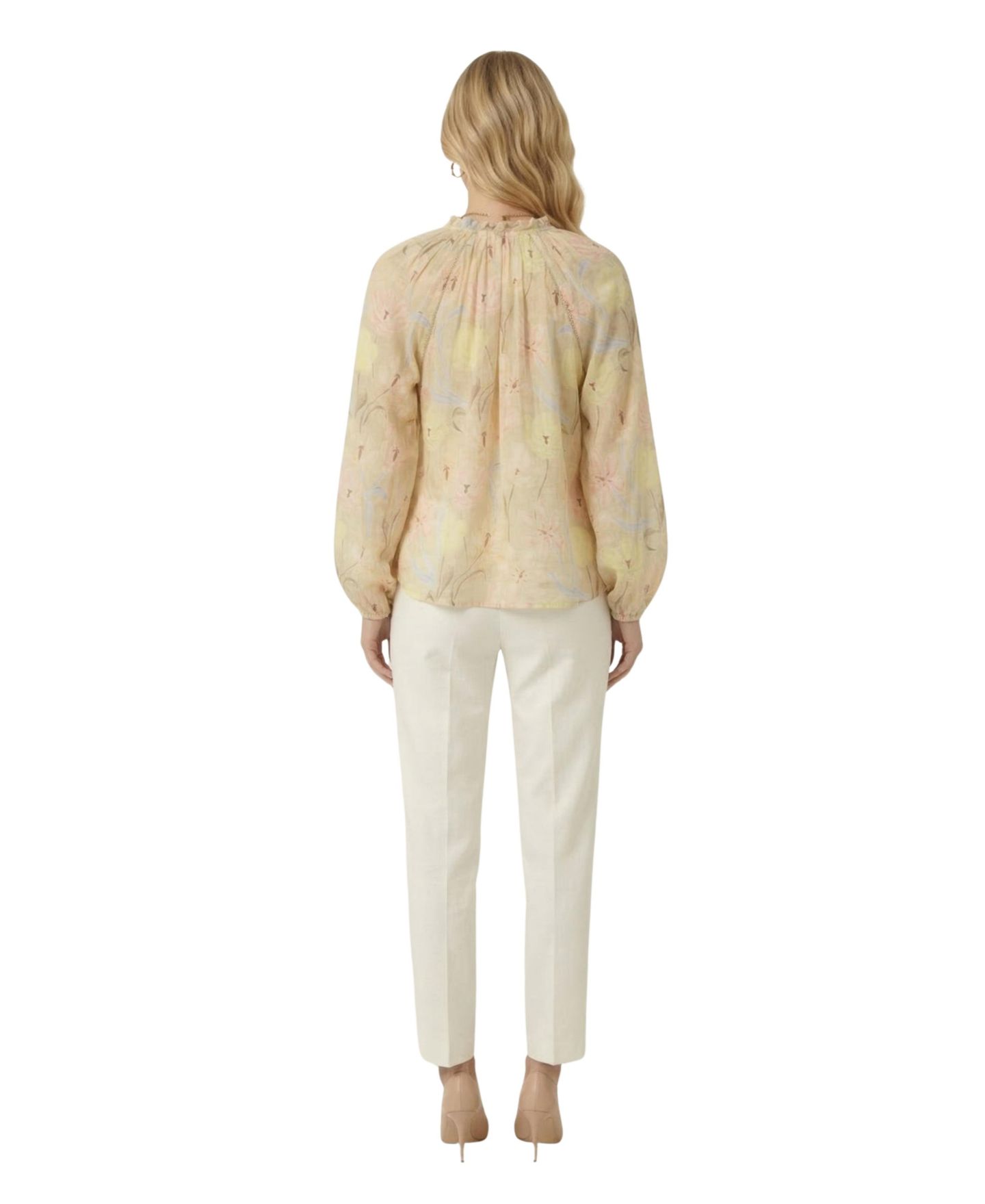 Женская блузка Modenaire Floral Print Tassel-Tie Neck Long-Sleeve, цвет: Бежевый — фото 2