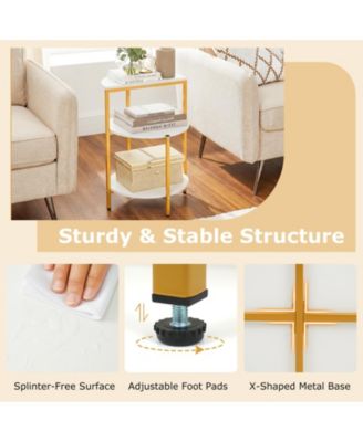 3-Tier Side Table Round End Table w/Storage Shelves Metal Frame for Bedroom