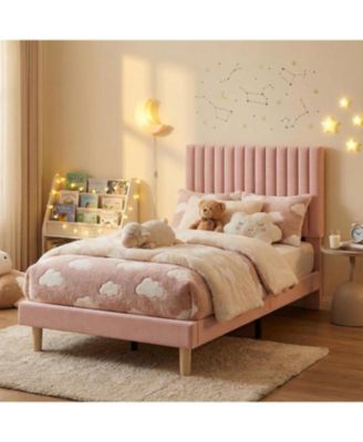 Upholstered Platform Bed with Adjustable Tufted Headboard and Slat Support