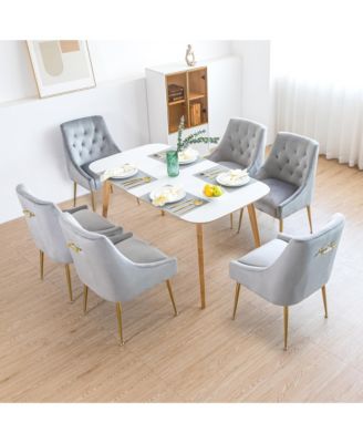 Velvet Upholstered Dining Chairs Set of 6, Mid Century Modern Kitchen Chairs with 5.12" Cushions and Back Pull Rod