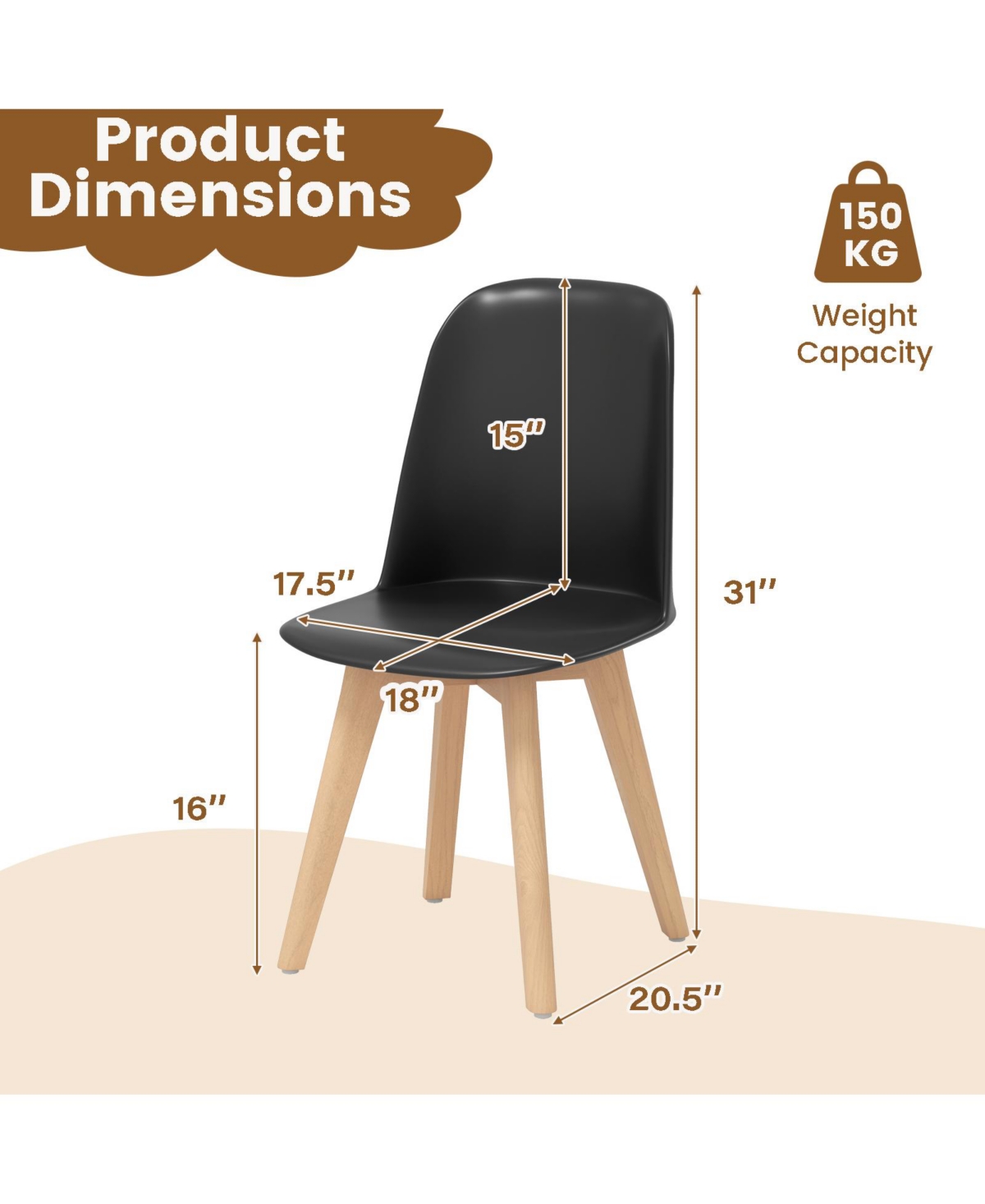 Gymax Modern Dining Chairs Set of Armless Kitchen Chairs 330 Lbs Load Capacity