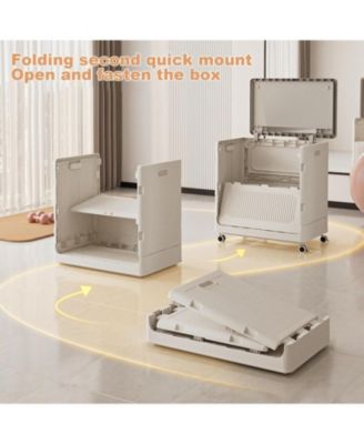 2 Pack Rolling Laundry Hamper with Lid, Collapsible Plastic Clothes Basket with Wheels