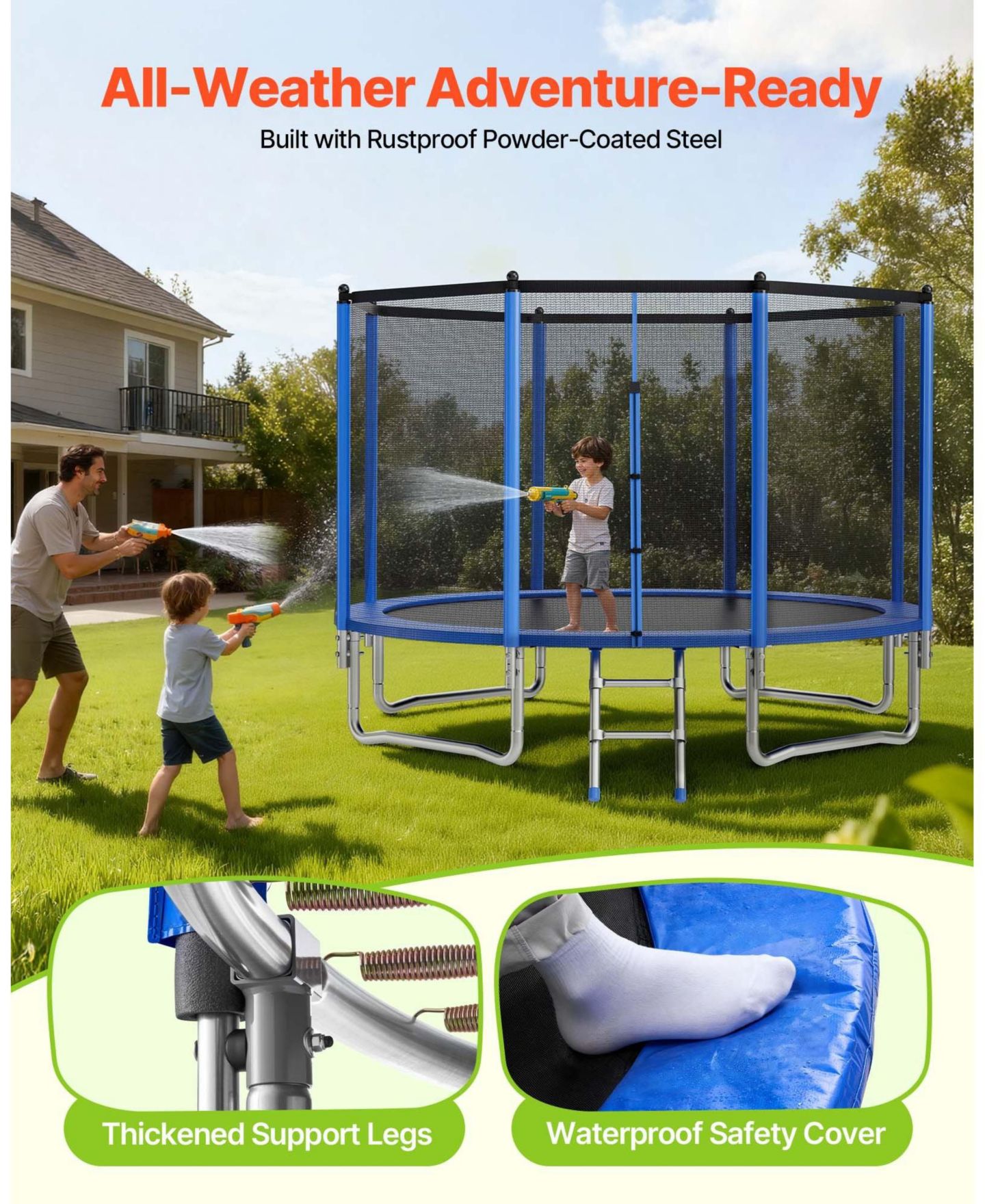 Детская игрушка Mecale 12 FT Outdoor Trampoline with Enclosure Net 400 lbs Capacity, цвет: Синий — фото 7