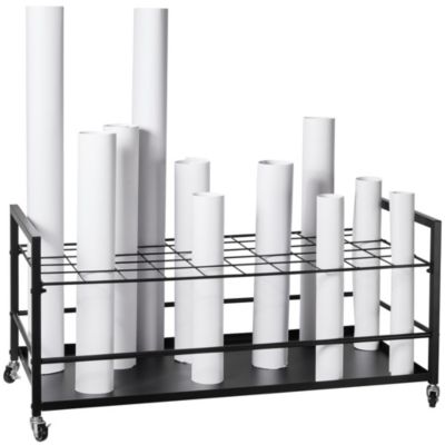 50-Slot Rolling Storage Cart with Heavy-Duty Metal Frame for Large Format Document Organization