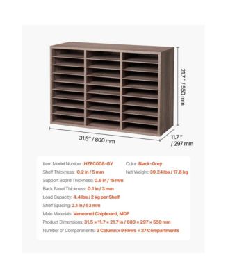 27-Compartment Wood Literature Organizer, Office Mail Sorter with Removable Shelves, File Sorter for Home Classroom