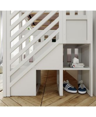 Max and Lily Bed Frame, Farmhouse Solid Wood Platform Bed with Slatted Headboard