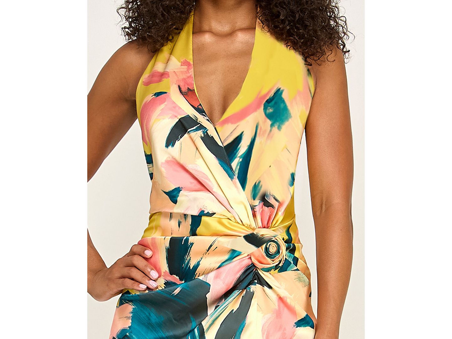 Женские платья SENI & CADE Plunge V-Neck Printed Gown, цвет: Золотой / Зелёный — фото 3