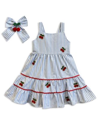 Girls' 2T-6X Stripe Embroidery Sundress and Bow, 2-Piece Set