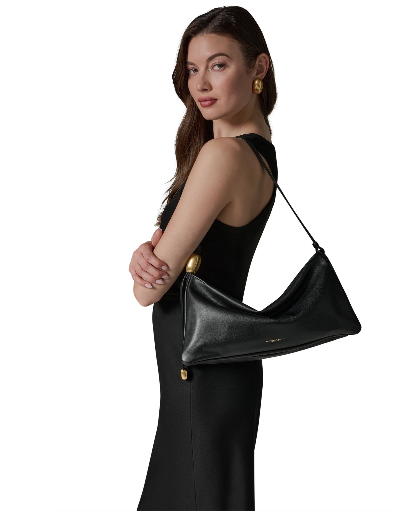 Женская сумка Donna Karan New York Large Leather Shoulder, цвет: Чёрный / Золотой — фото 2