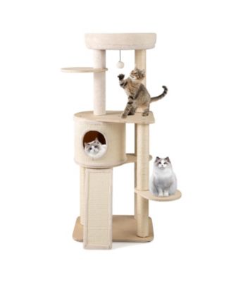 Cat Tree 56 inch Wooden with 2 Sisal Posts and Ladder