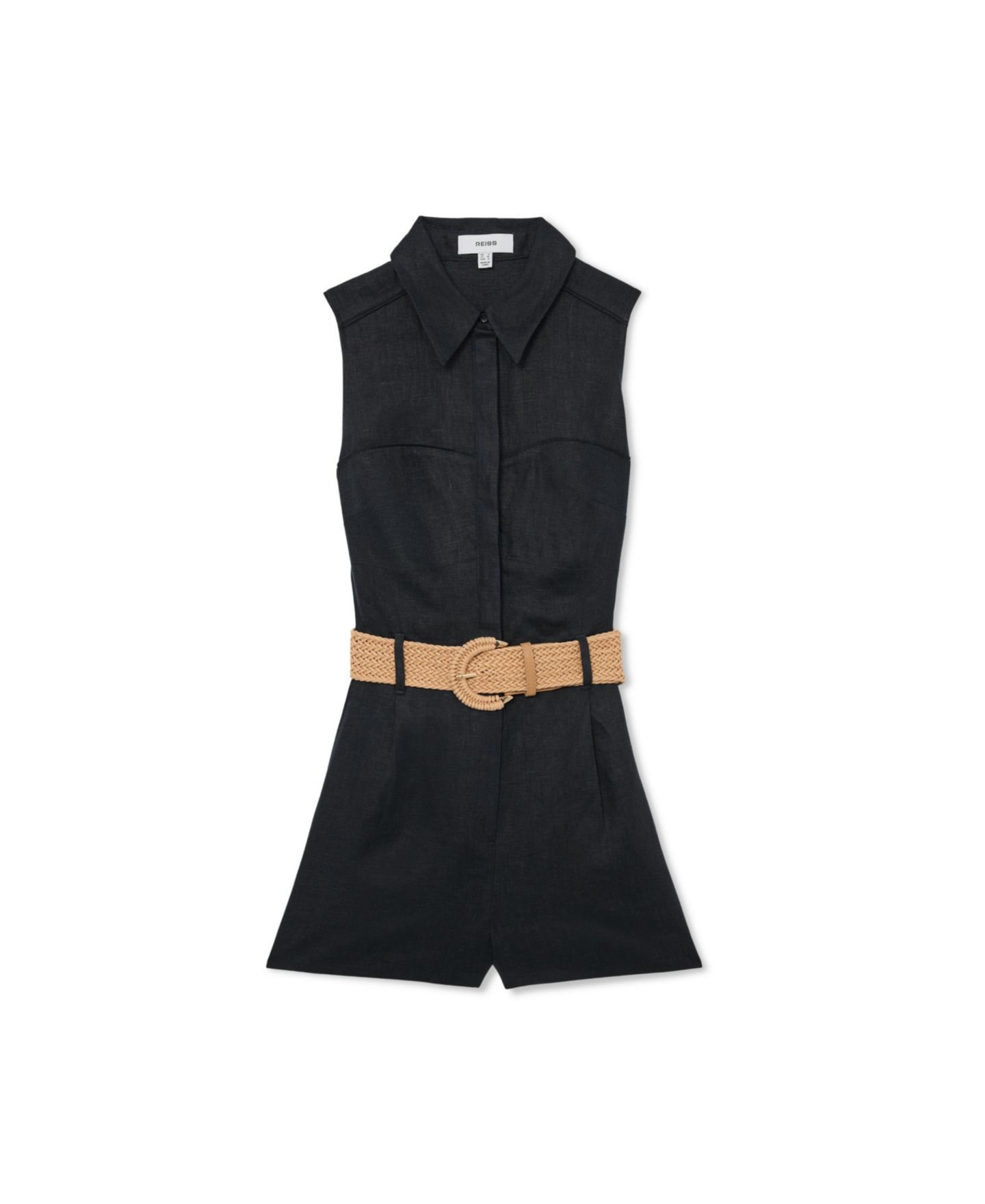 Женские комбинезоны REISS Taylor Linen Sleeveless Belted, цвет: Тёмно-синий — фото 3