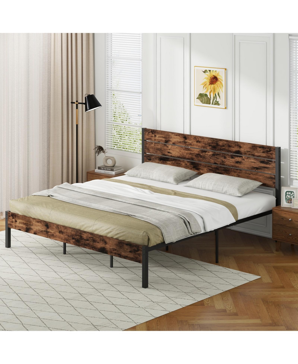 Slickblue Modern Bed Frame with Tall Headboard Mute Bar Structure for Quiet Stability