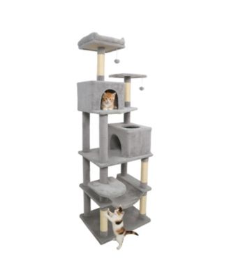 Cat Tree 58 inch Modern with Upholstered Perch and 2 Condos