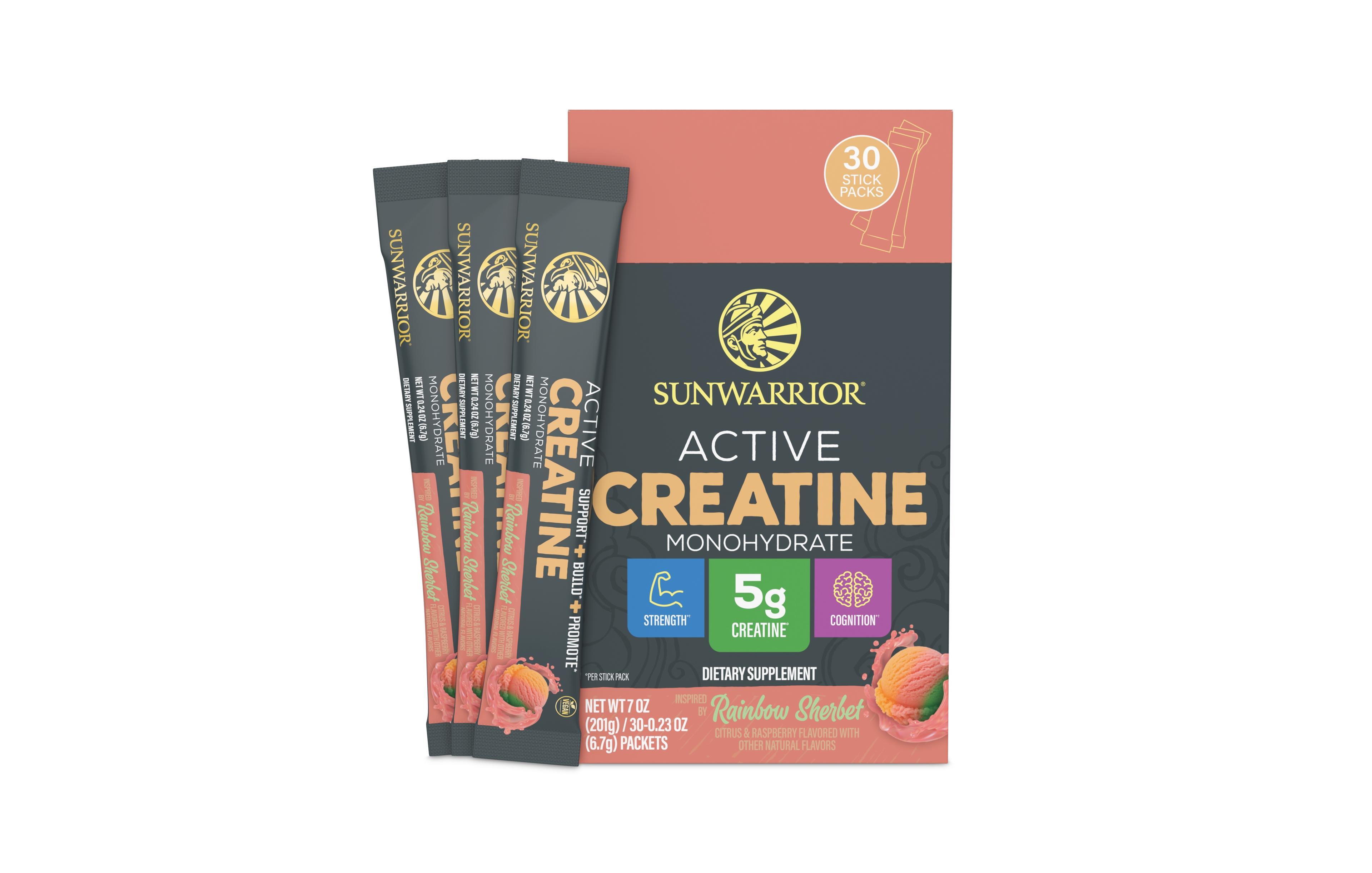 Sunwarrior Active Creatine Rainbow Sherbet 201g | 30 Packets | 5g Creatine