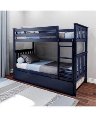 Solid Wood Bunk Bed with Storage Trundle for Kids