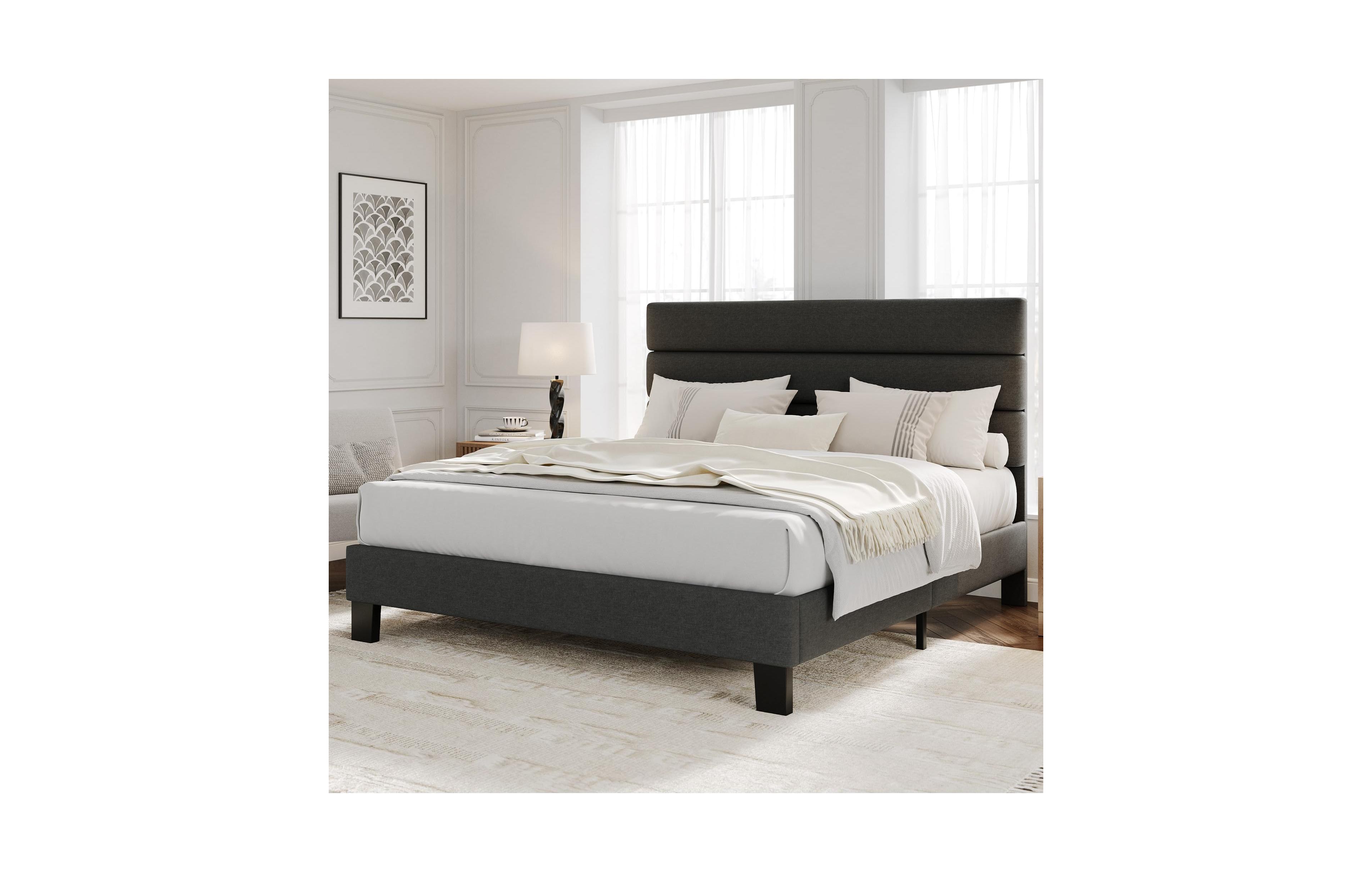 gaomon Linen Upholstered Bed Frame with Adjustable Headboard, Heavy Duty Support
