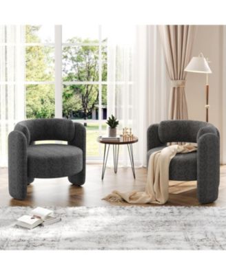 Modern Chenille Accent Chair Set of 2 Mid-Century Upholstered Living Room Chair Cozy Round Armrest Chair With Open Back for Bedroom/Office/Cafe