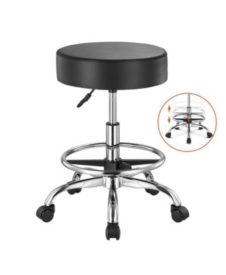 Adjustable Height Rolling Stool with Footrest and Wheels, 450 lbs Capacity PU Leather Swivel Stool for Salon Spa Clinic