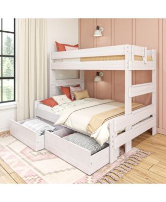 Farmhouse Twin over Full Bunk Bed with Storage Drawers, Driftwood