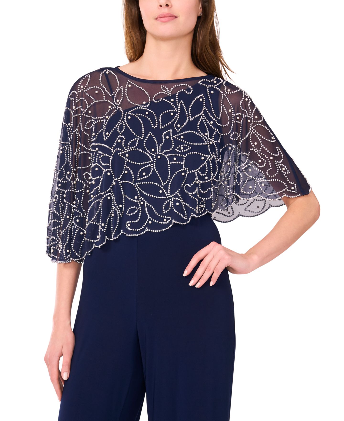 Женский комбинезон MSK Petite Polyester-Blend Crewneck Jumpsuit, цвет: Тёмно-синий — фото 3
