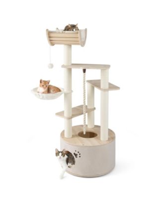 Cat Tree 55 inch Wooden with Washable Plush Cushions
