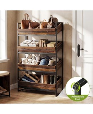 4-Tier Fruit and Vegetable Storage Basket Stand Rack, Retail Display Shelf, Large Snack Shelf