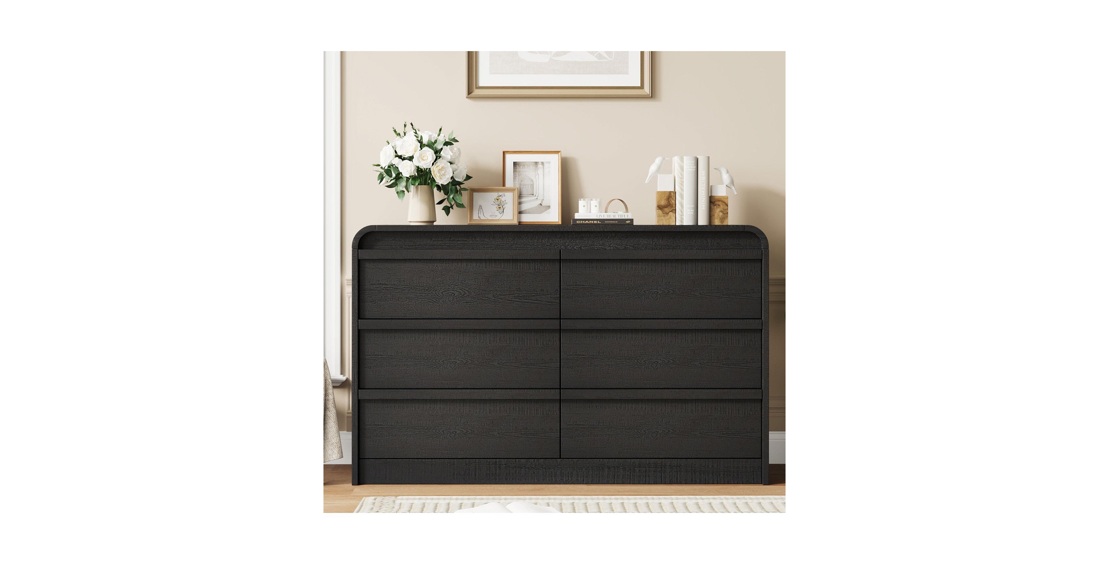 gaomon Arched 6 Drawer Dresser, Modern Wood Storage Chest with Curved Design