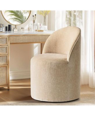 Chenille Swivel Vanity Chair with Casters, Barrel Makeup Chair