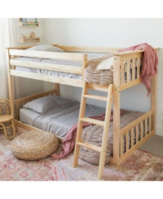 Bunk Bed for Kids, Solid Wood Low Bunk Beds with Ladder