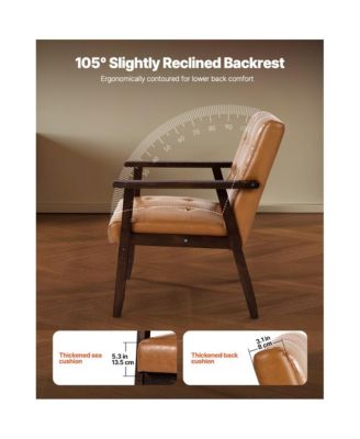 Mid Century Modern Accent Chair PU Leather Armchair with Solid Wood Frame